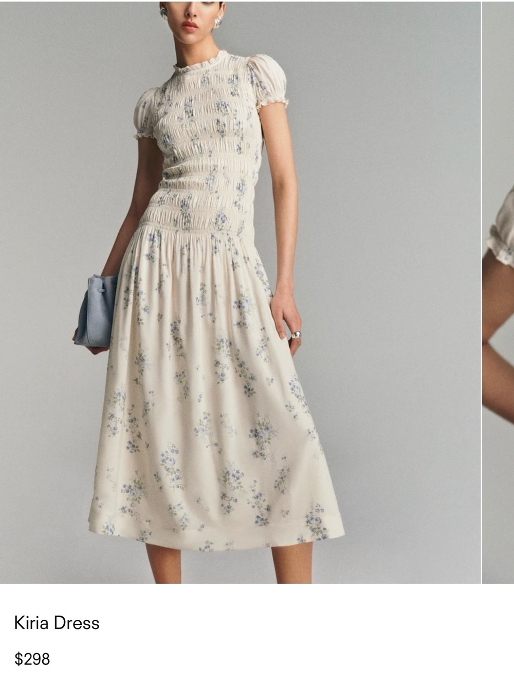 Reformation Kiria Dress - Cream with Blue Floral